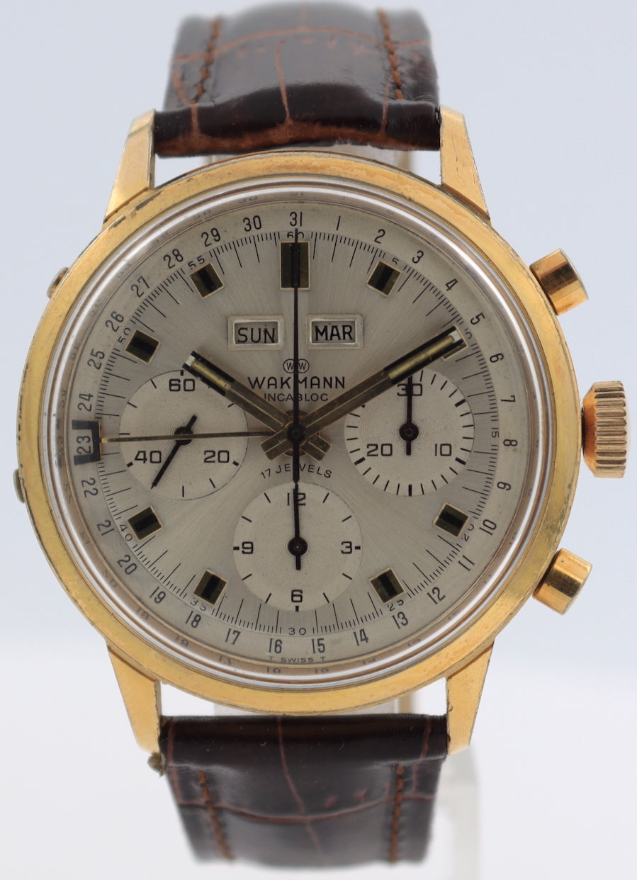 Vintage Wakmann Triple Date Men's Chronograph Wristwatch Valj. 730 Serviced
