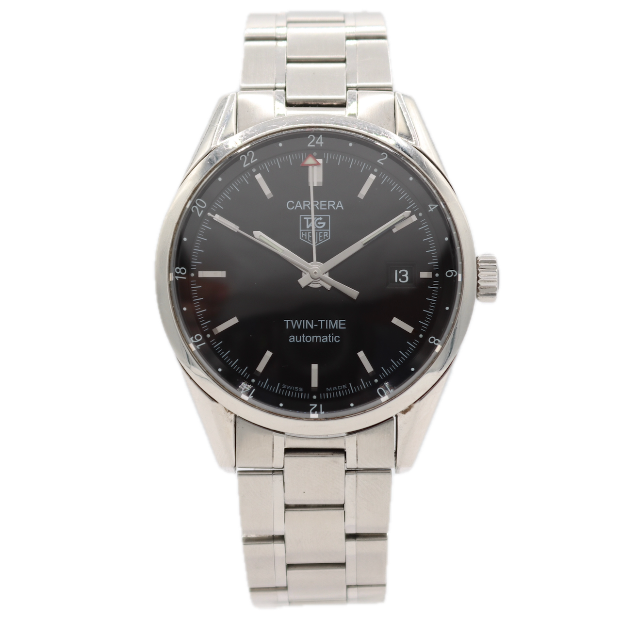 38mm Tag Heuer WV2115.BA0787 Carrera Twin-Time Men's Automatic Wristwatch Steel