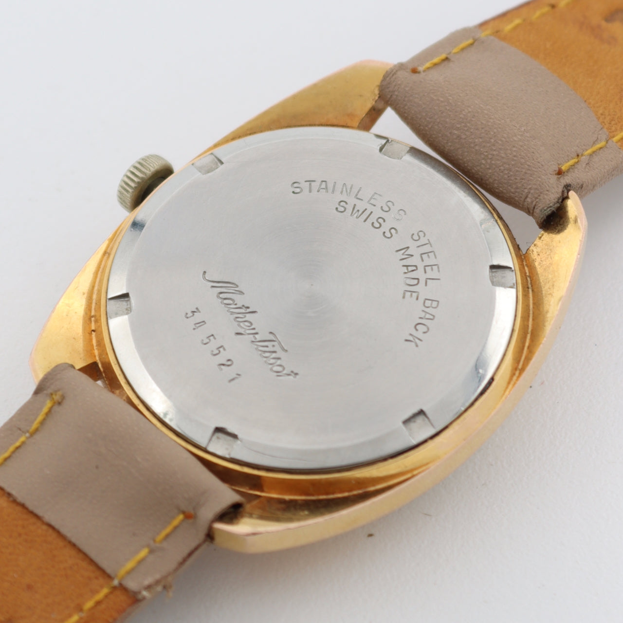 Vintage Mathey-Tissot Sunburst Date Men's Mechanical Wristwatch 800 Gold Tone