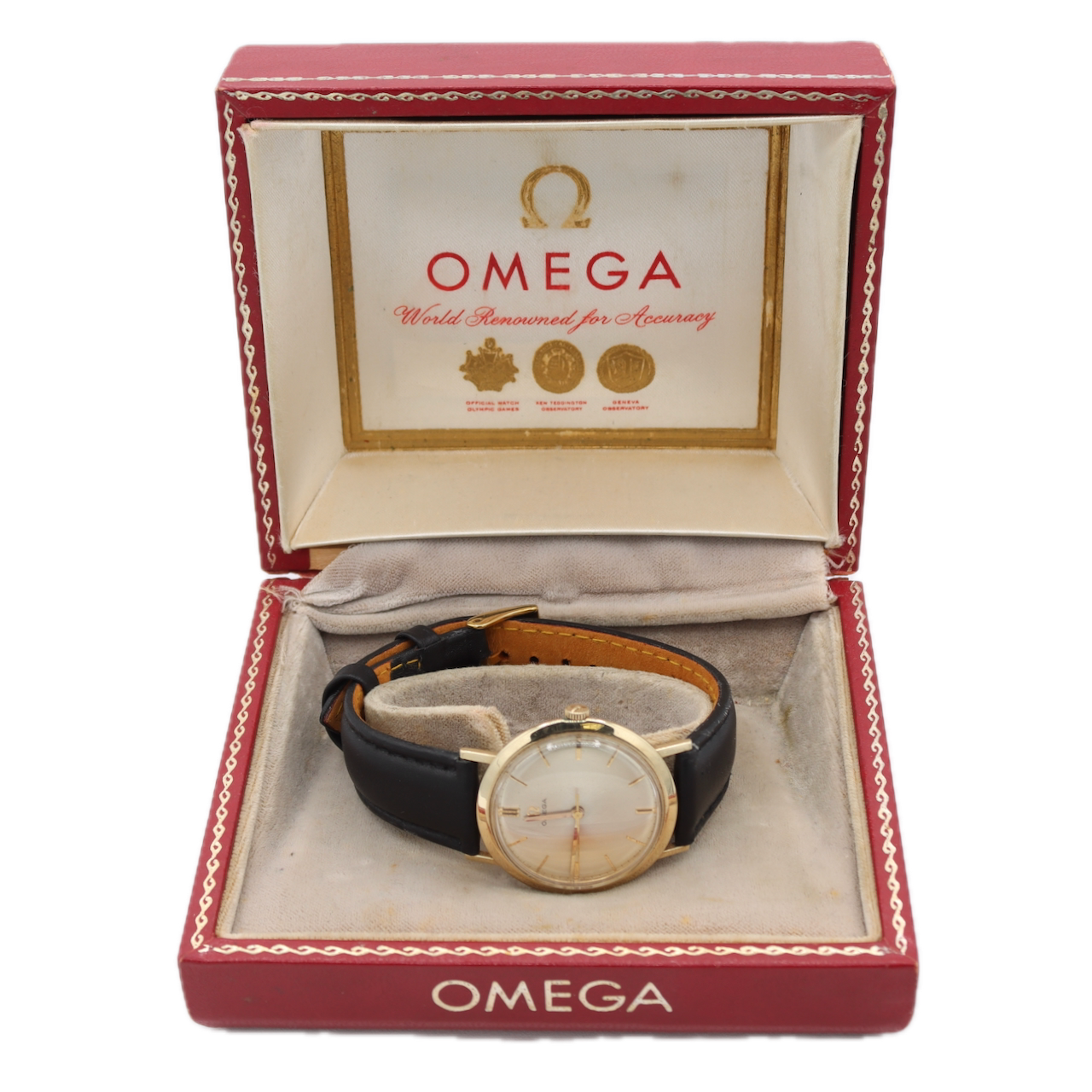 1960 Omega P-6286 Sunburst Men's Mechanical Wristwatch 600 Swiss 14k GF W/ Box