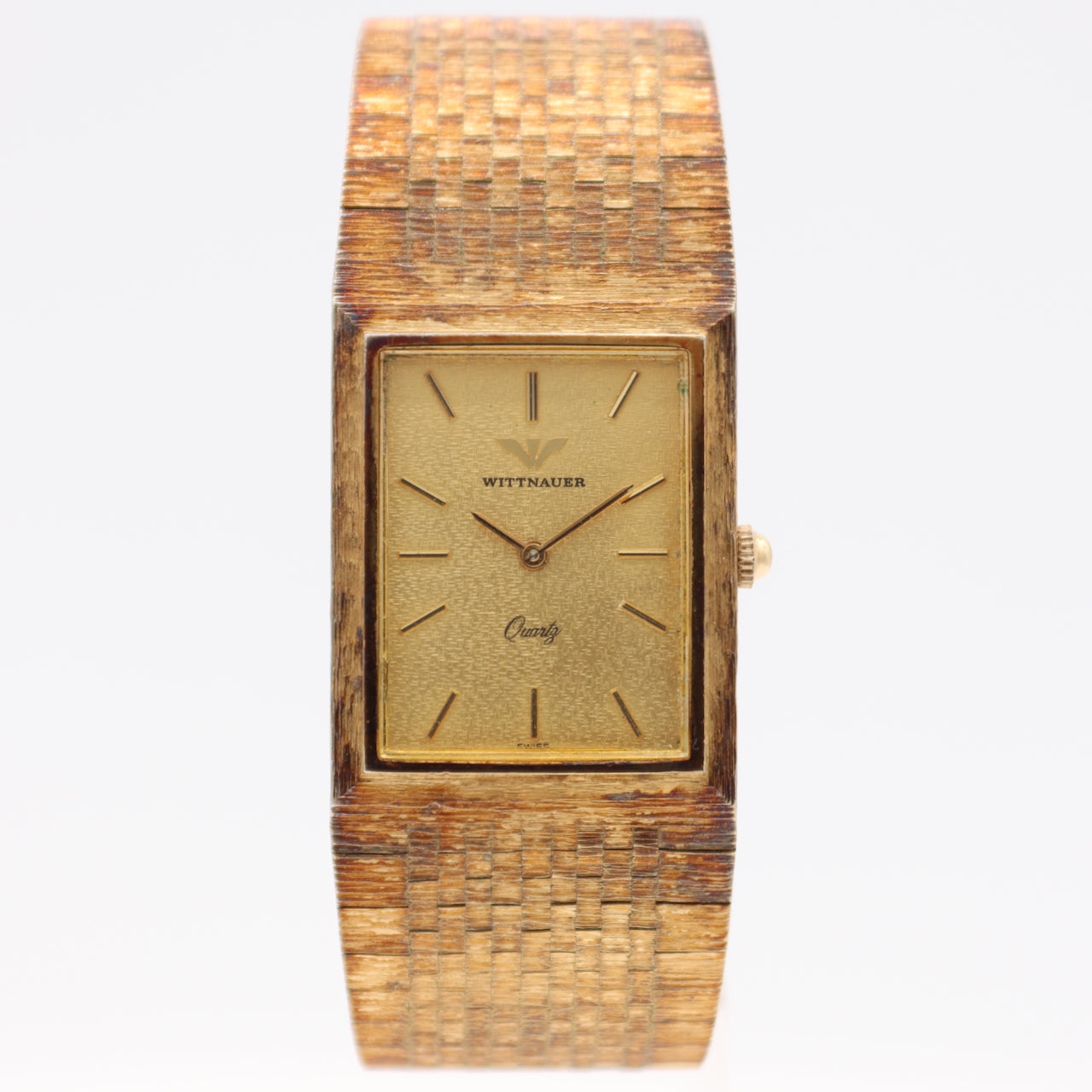 Vintage Wittnauer Rectangular Men's Quartz Wristwatch Swiss Gold Tone Champagne