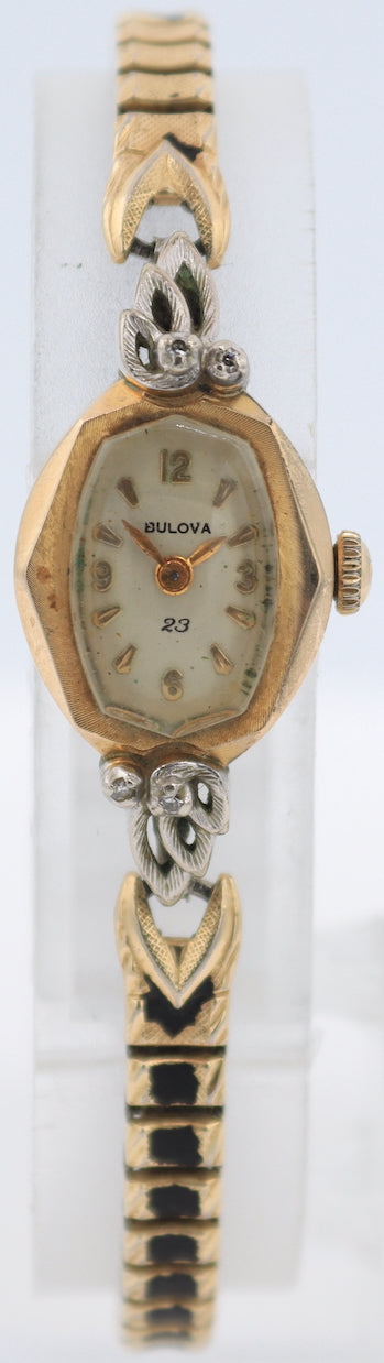 Vintage 1969 Bulova 2831 Two Tone Diamond Ladies Mechanical Wristwatch 10k RGP
