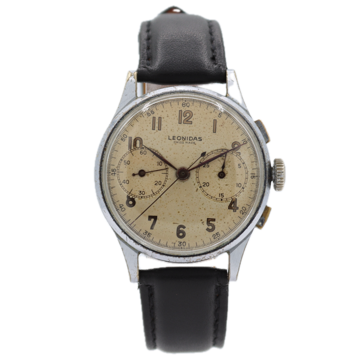 Vintage 35mm Leonidas Big Eye Men's Chronograph Wristwatch Swiss Steel