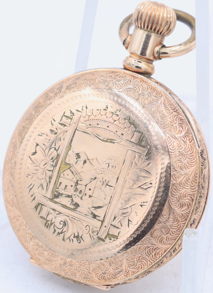 Antique 6s 1891 Waltham Farmhouse 7 Jewel Hunter Pocket Watch J 10k GF USA
