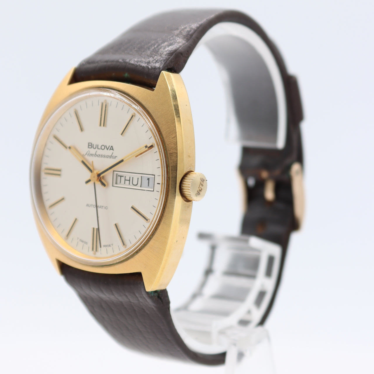 Vintage 36mm 1974 Bulova Ambassador Day Date Men's Automatic Wristwatch Swiss
