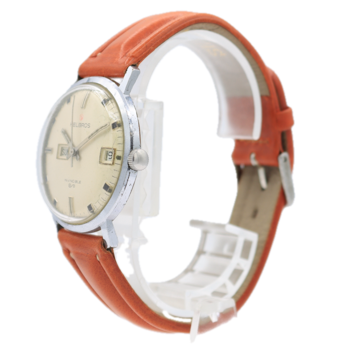 Vintage 35mm Helbros Invincible Men's Mechanical Wristwatch PUW 463 Chrome
