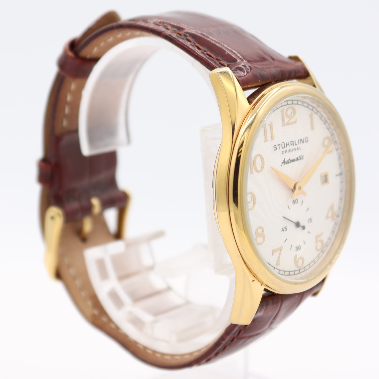 40mm Stuhrling Cuvette 171 Men's Automatic Wristwatch Gold Tone Sun Ray Dial