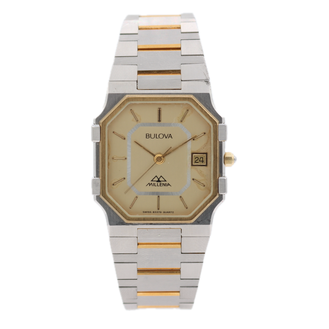 Vintage 30mm 1982 Bulova Millenia Date Men's Quartz Wristwatch Swiss Octagon