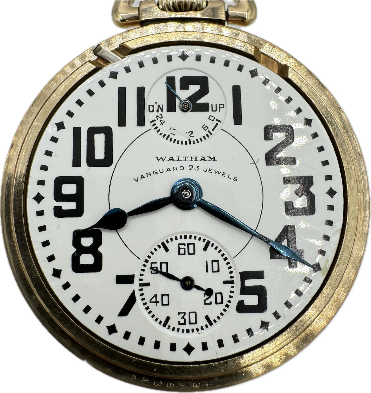 Antique 16S Waltham Up Down Wind Indicator Railroad Pocket Watch Vanguard