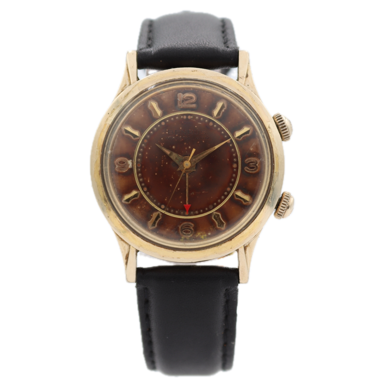 Vintage 33.5mm Benrus 6110 Wrist Alarm Men's Automatic Wristwatch Swiss 10k GF