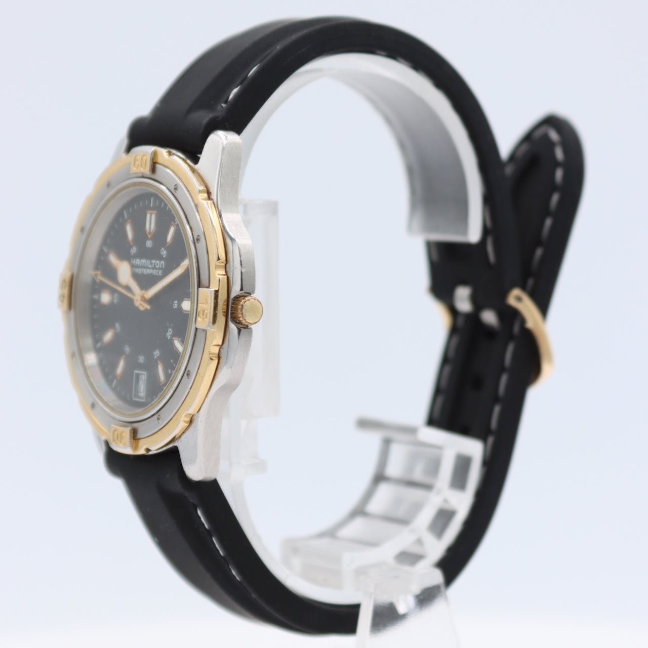 Hamilton 3808 Masterpiece Black Men's Quartz Wristwatch ETA955.112 Two Tone