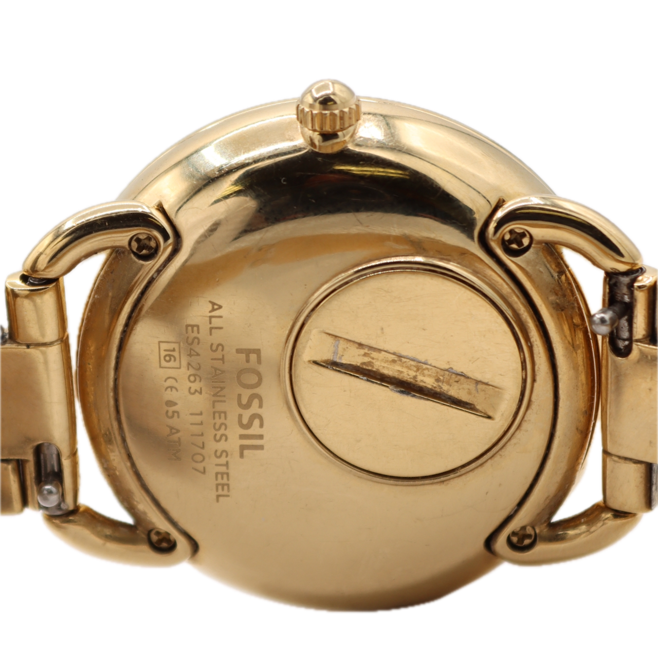 34mm Fossil ES4263 Tailor Gold Ladies Quartz Wristwatch Gold Tone Crystal Bezel