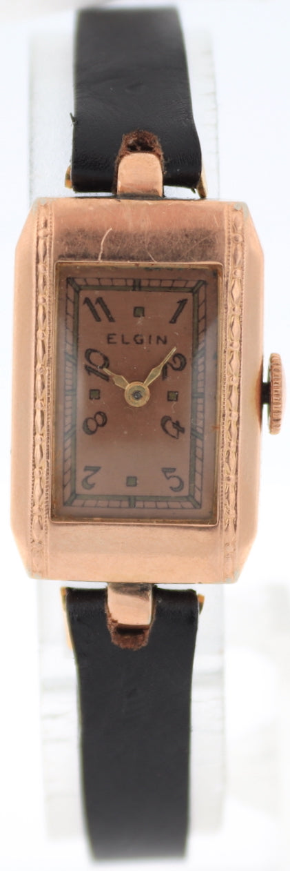 Vintage Elgin Copper Deco Ladies Mechanical Wristwatch 483 Steel & 10k Rose RGP