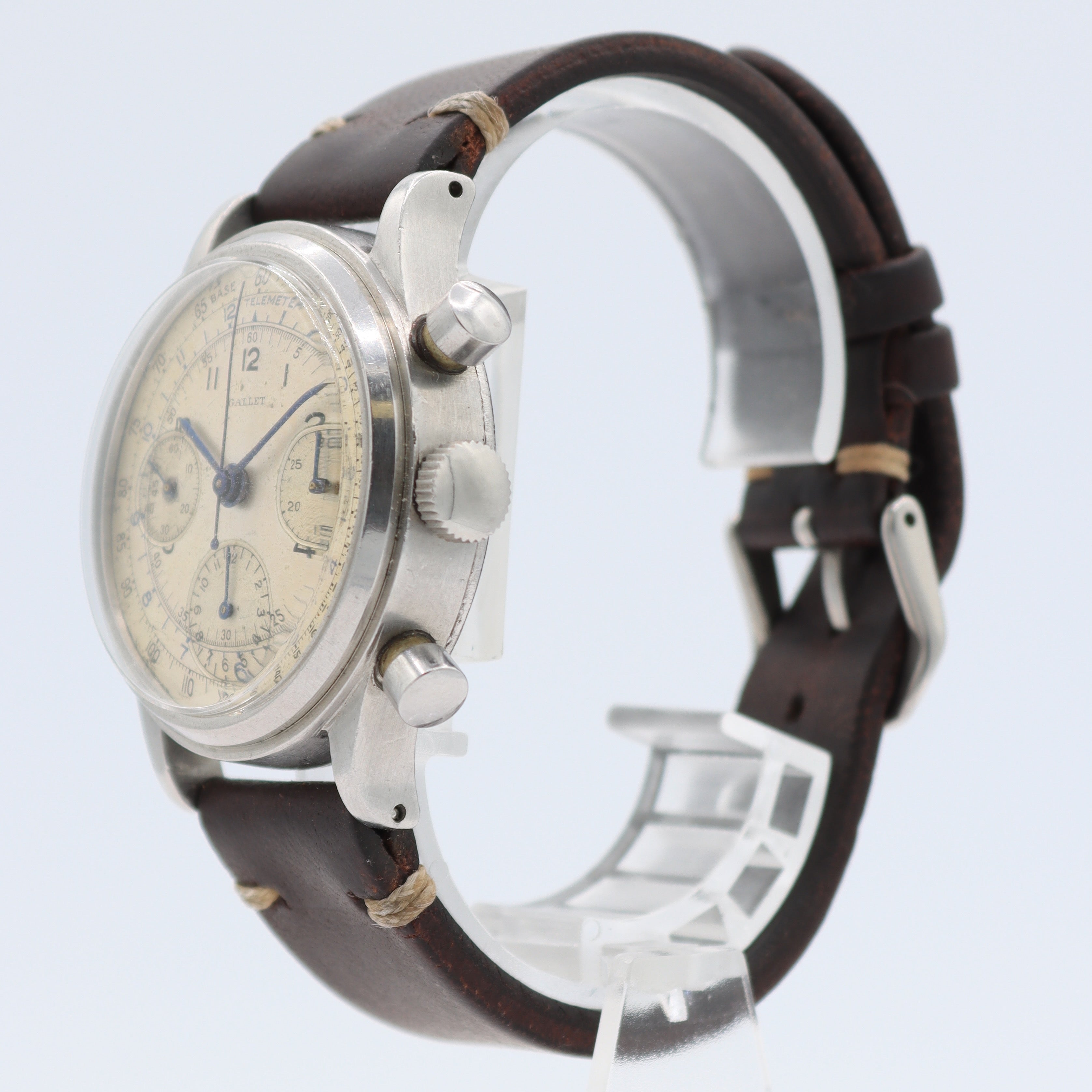 Vintage 38mm Gallet Chronograph Men's Mechanical Wristwatch Valjoux 71 Steel