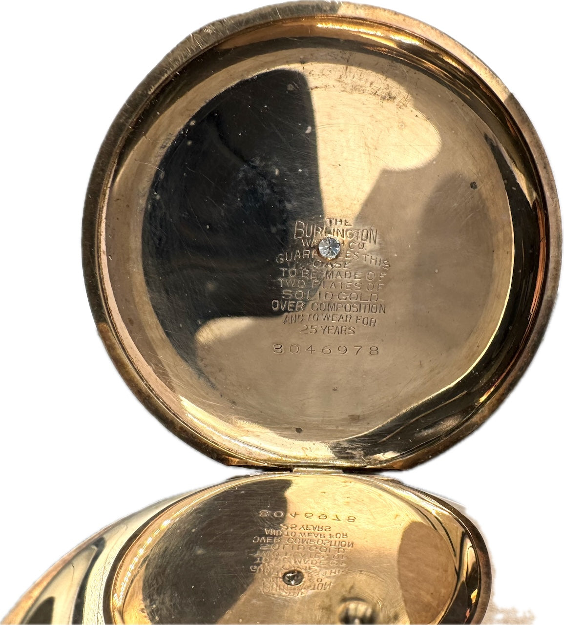 Antique 16S Burlington 3-Finger Bridge Pocket Watch 106 14k GF with Diamond