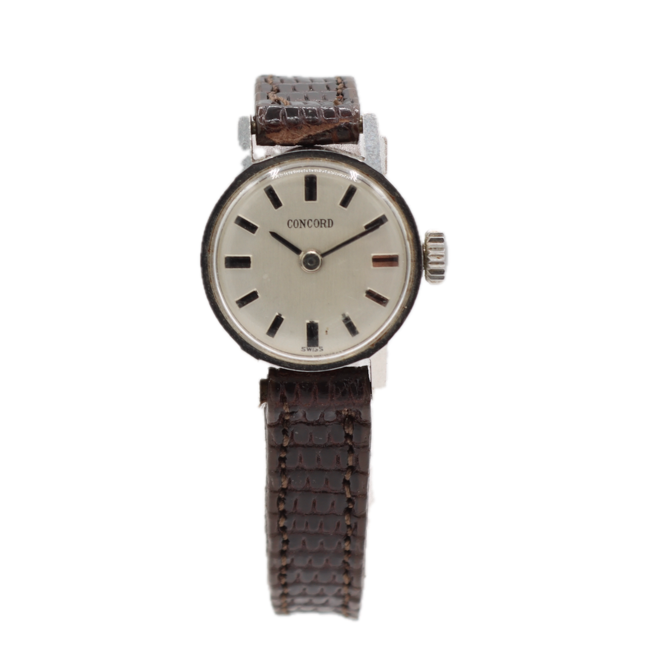 Vintage Concord White Dial Dress Ladies Mechanical Wristwatch 2412 Swiss Steel