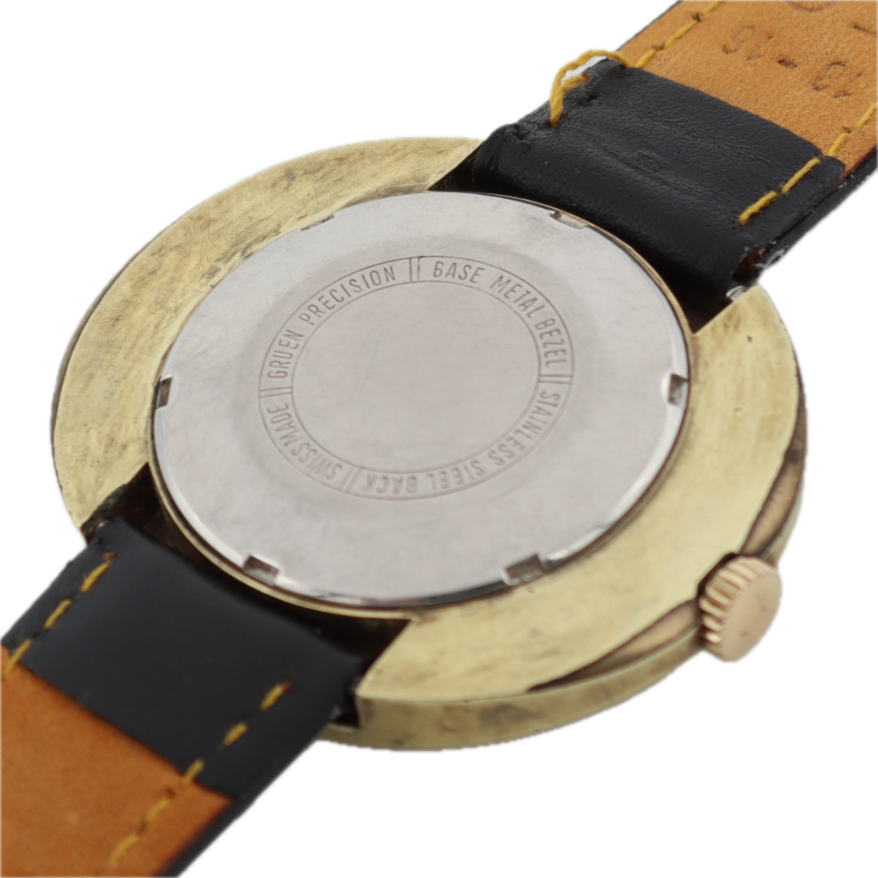 Vintage Gruen Precision UFO Men's Automatic Wristwatch Gold Tone Sunburst Date