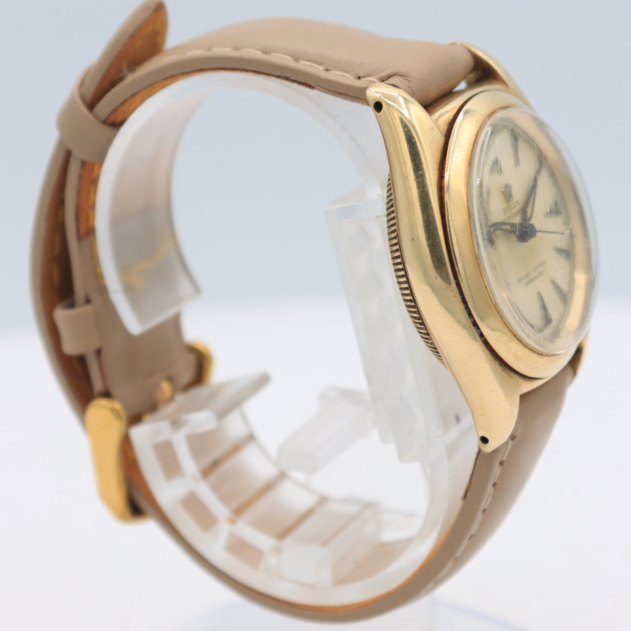 Vintage 1947 Rolex 3131 Bubble Back Men's Automatic Wristwatch Swiss 14k Gold