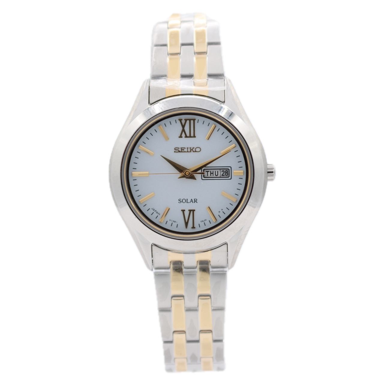 29.5mm 2024 Seiko V138-0AD0 Solar Day Date Ladies Quartz Wristwatch Steel W/Box