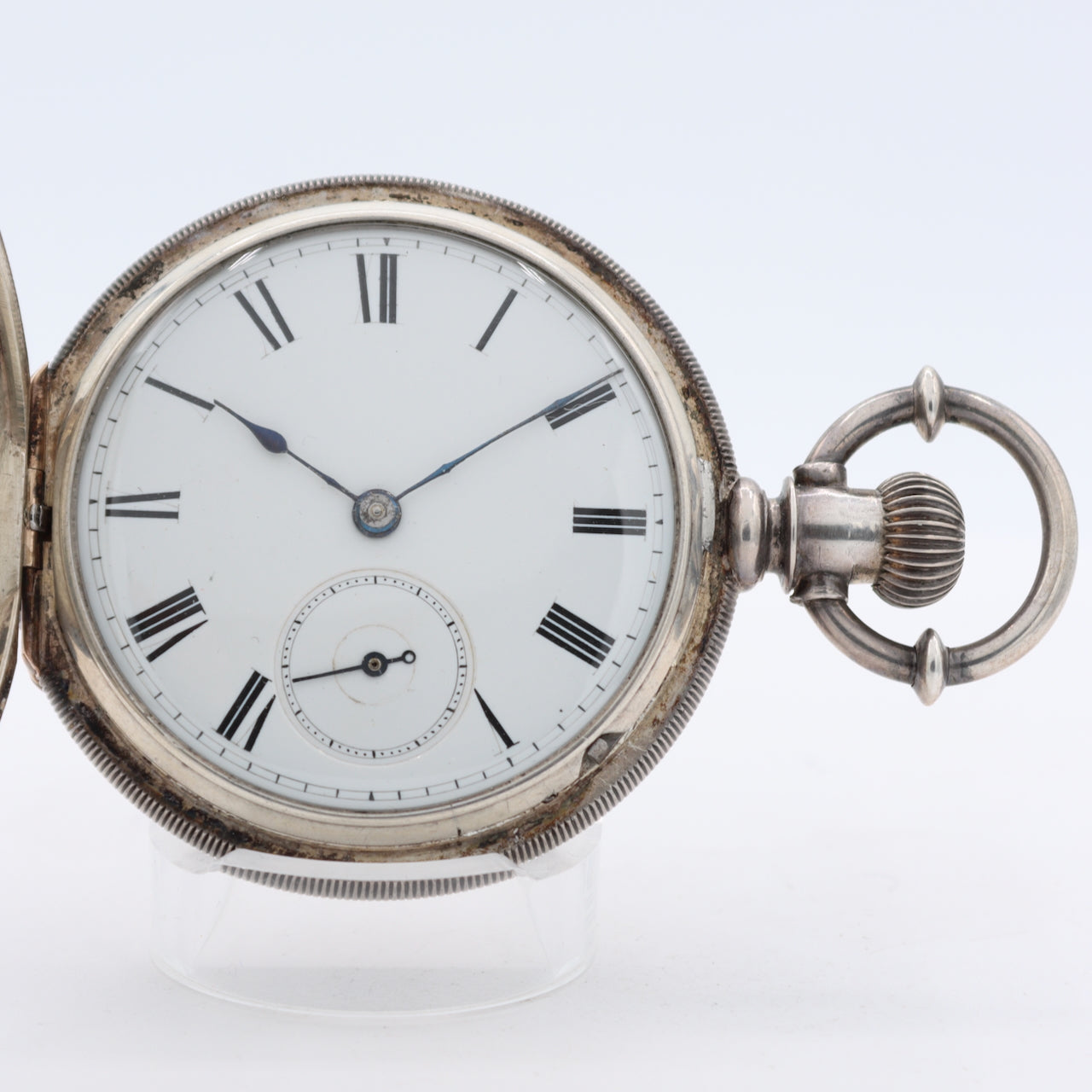 Antique 18 Size Hampden Mechanical Hunter Pocket Watch Sterling Silver USA