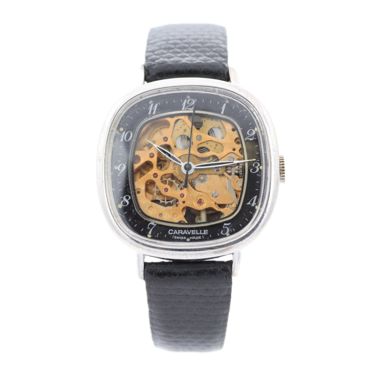 Vintage 1978 Caravelle Skeleton Dial Men's Mechanical Wristwatch Swiss Steel 2
