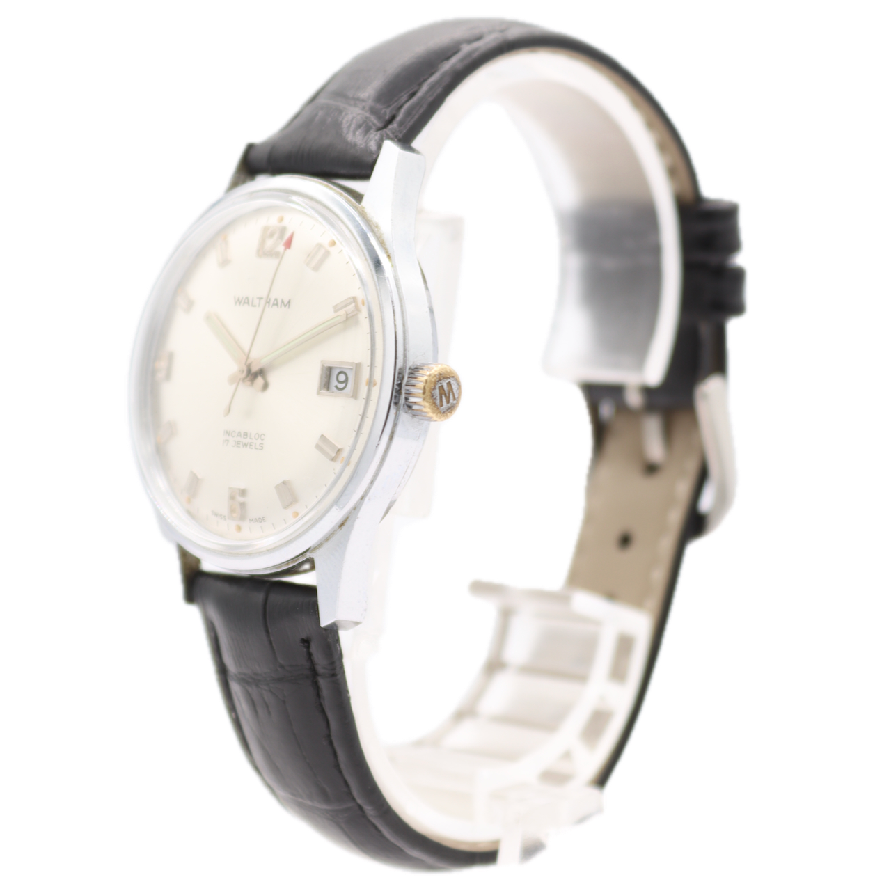 Vintage 34mm Waltham Men's Mechanical Wristwatch SET 140-1A E4 Chrome Plated 17J