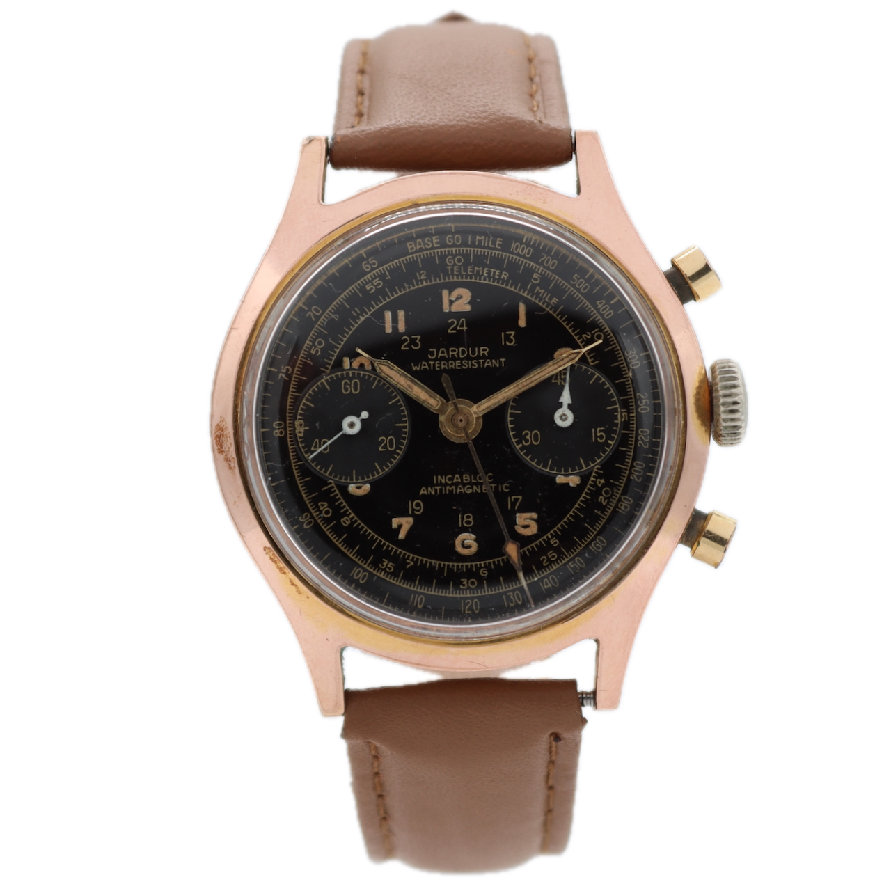 Vintage Jardur Aviation Style 17J Men's Chronograph Wristwatch Swiss Two Tone