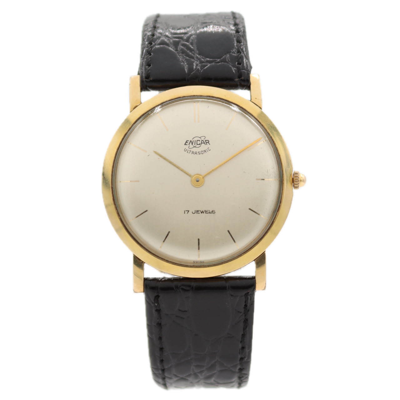 Vintage 33mm Enicar Ultrasonic 17j Men's Mechanical Wristwatch Gold Plated Thin