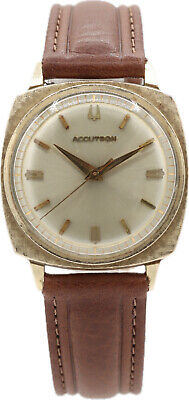 Vintage 33mm 1967 Bulova Linen Bezel Men's Tuning Fork Wristwatch 214 10k GF