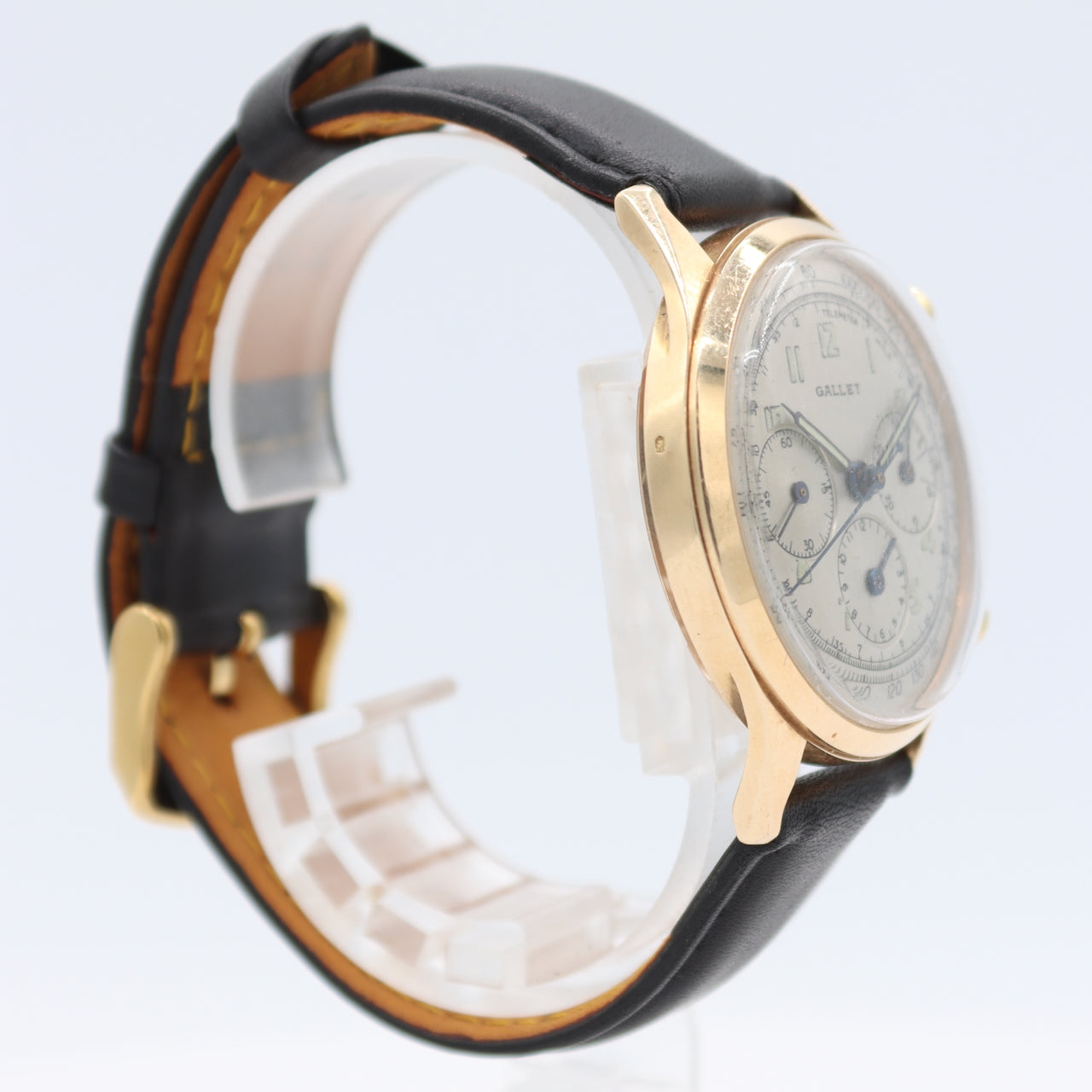 Vintage Gallet Multichron 17J Men's Chronograph Wristwatch EP 40 Swiss 14k Gold
