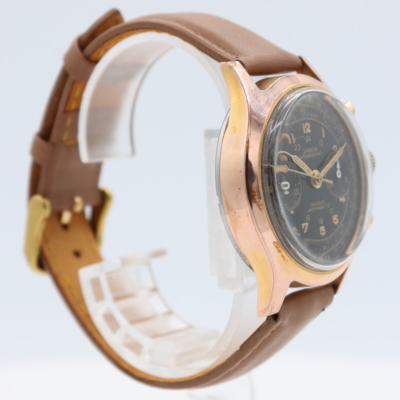 Vintage Jardur Aviation Style 17J Men's Chronograph Wristwatch Swiss Two Tone