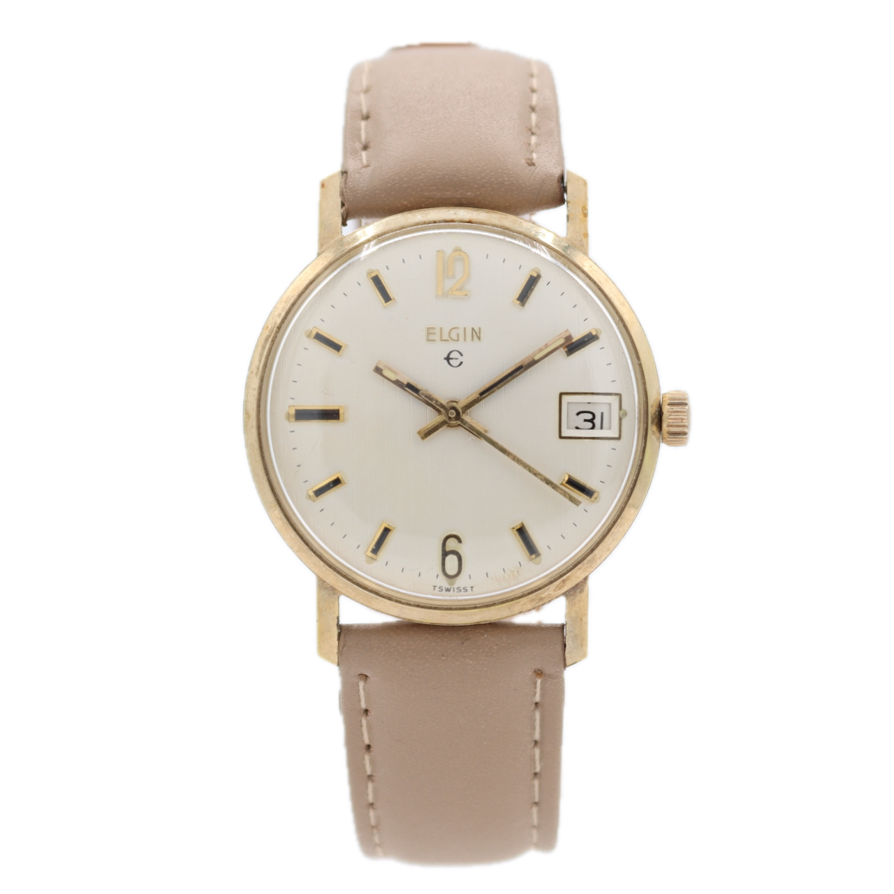 Vintage 32.5mm Elgin Pinstripe Date Men's Mechanical Wristwatch Swiss Two Tone