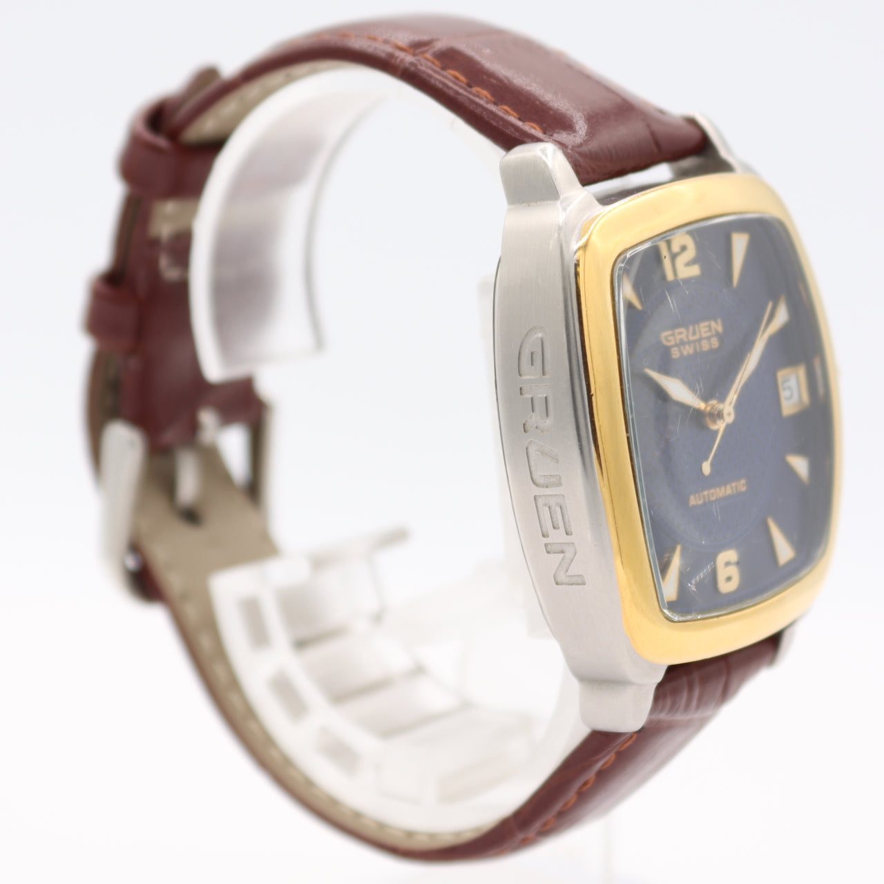 34mm Gruen Royal Blue Dial Men's Automatic Wristwatch ETA 2824 Swiss Two Tone