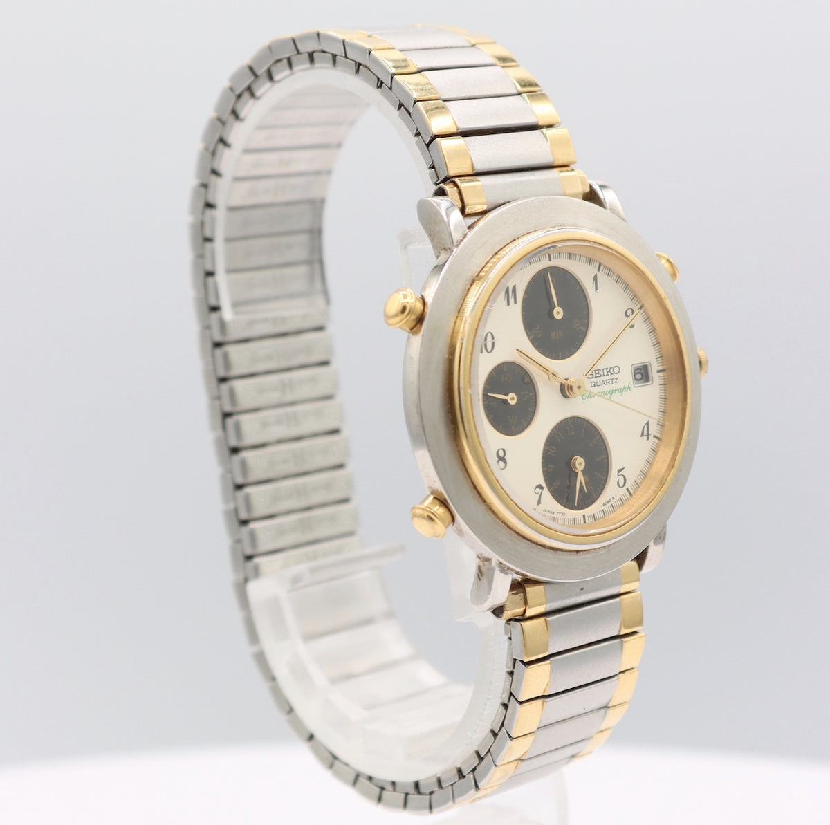 Vintage 37mm Seiko 7t32-6C30 Men's Quartz Chronograph Wristwatch Two Tone