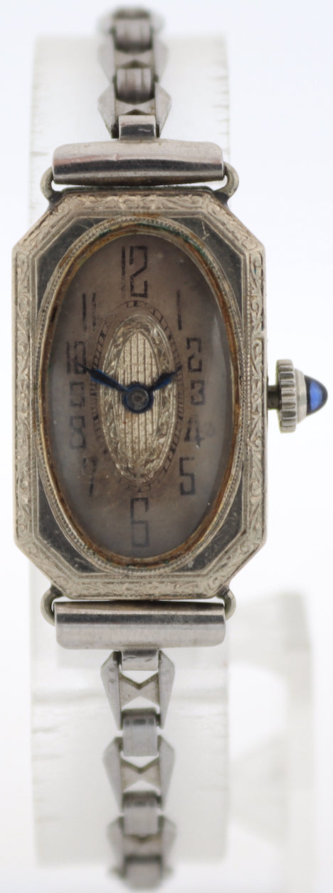 Vintage Gcering Art Deco Sapphire Ladies Mechanical Wristwatch 14k White RGP