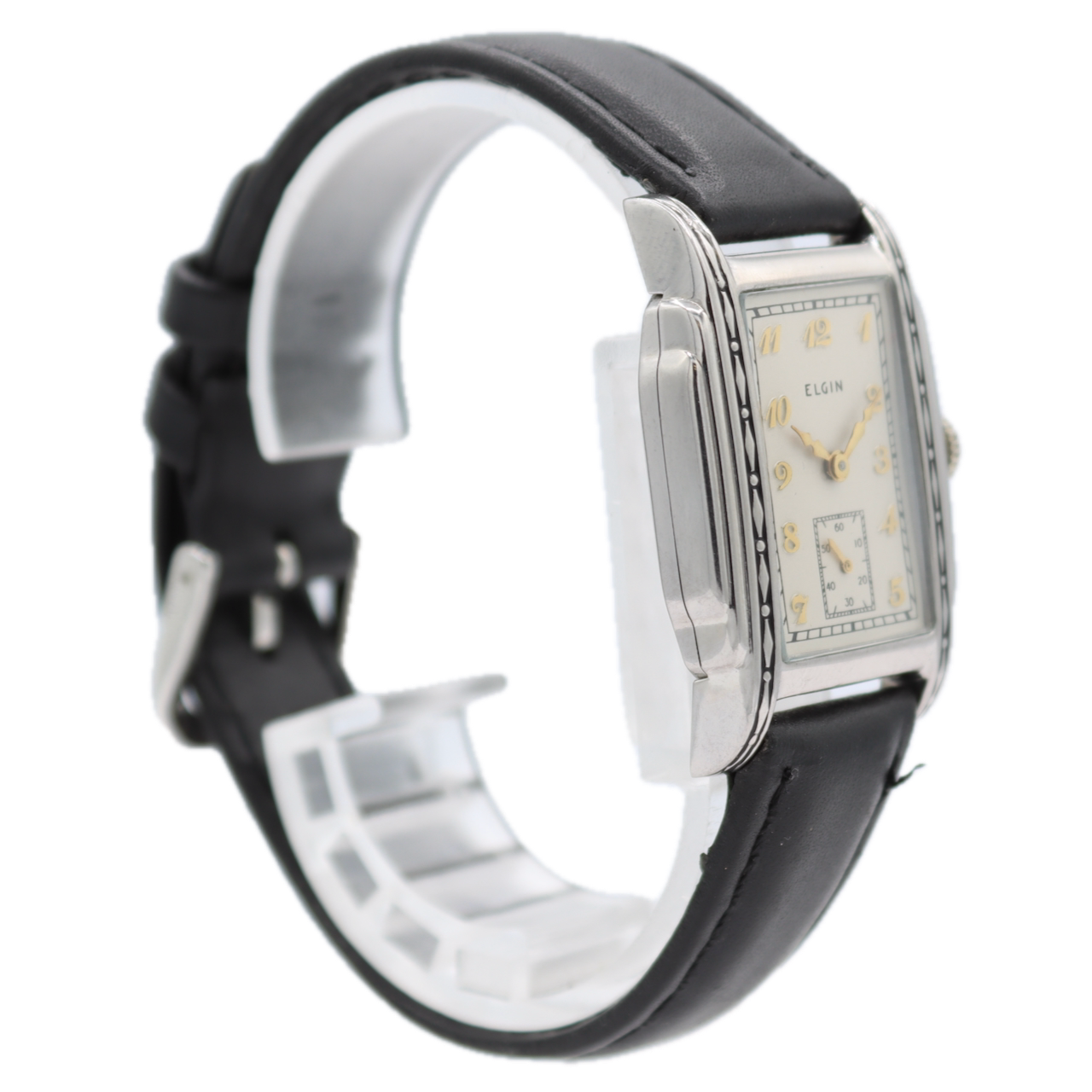 Vintage 1937 Elgin Art Deco 7J Men's Mechanical Wristwatch 526 Chrome Plated