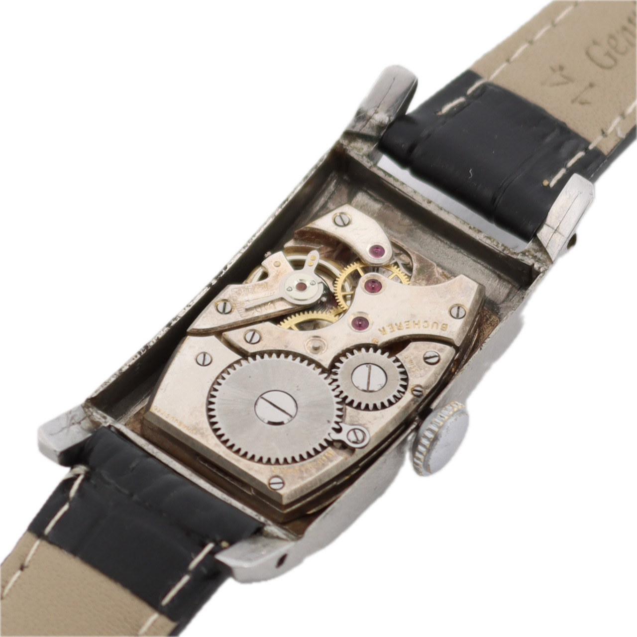 Vintage 19.5mm Bucherer Curved & Rectangular Men's Mechanical Wristwatch Steel