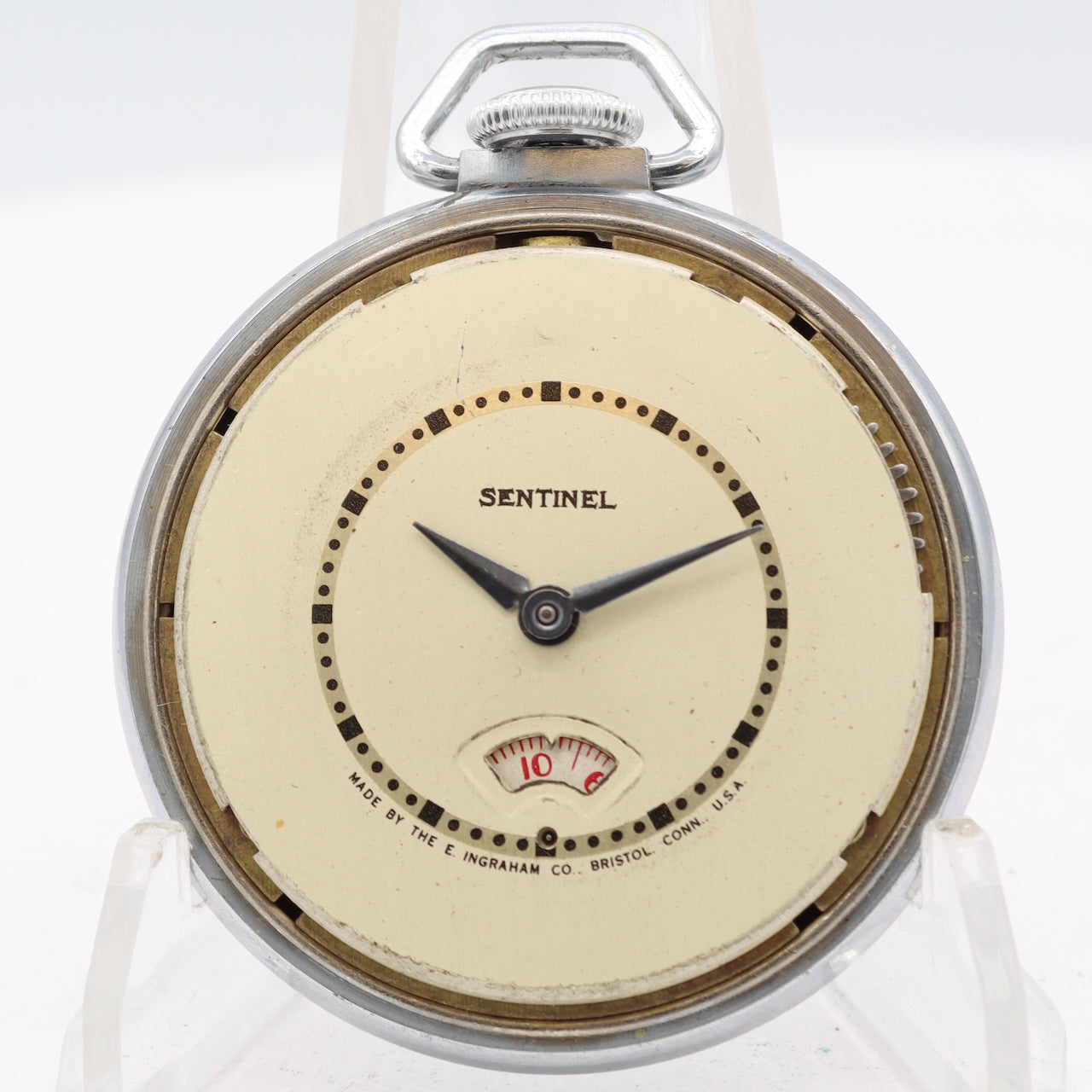 Antique 50.5mm Sentinel Secometer Open Face Pocket Watch Chrome PlatedUSA