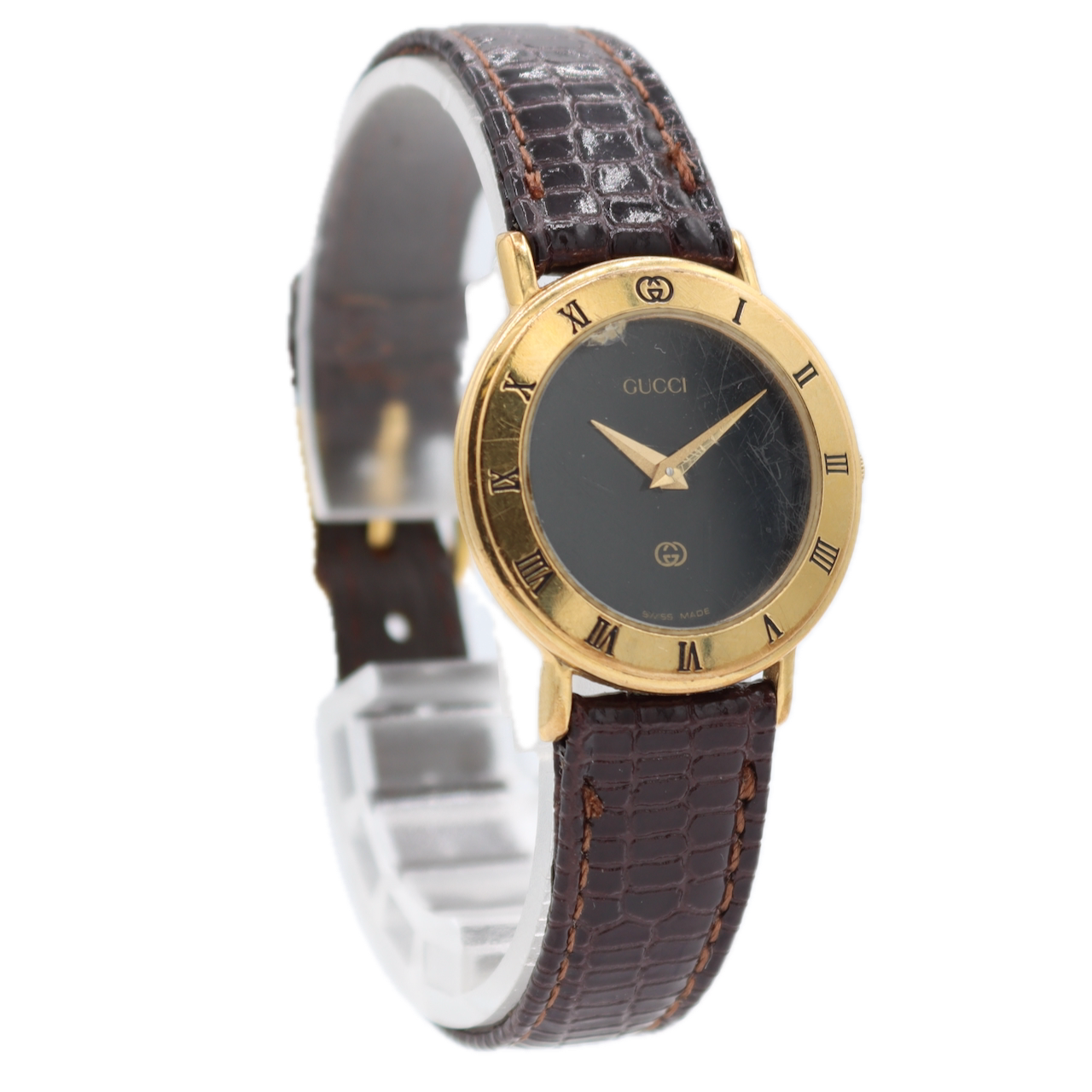 25.5mm Gucci 3000L Roman Numeral Ladies Quartz Wristwatch Swiss Gold Plated