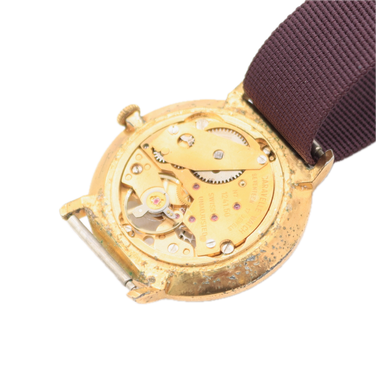 Vintage Caravelle Skeleton Dial Men's Mechanical Wristwatch Swiss Gold Tone 2