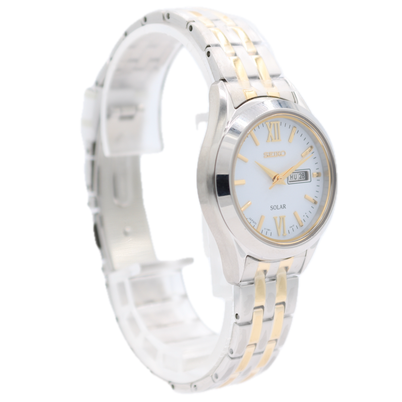 29.5mm 2024 Seiko V138-0AD0 Solar Day Date Ladies Quartz Wristwatch Steel W/Box