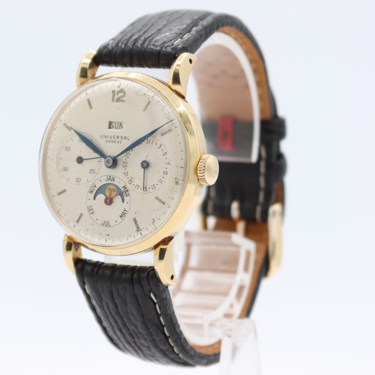 Vintage Universal Geneve Men's Triple Date Moonphase Wristwatch 291 14k Gold