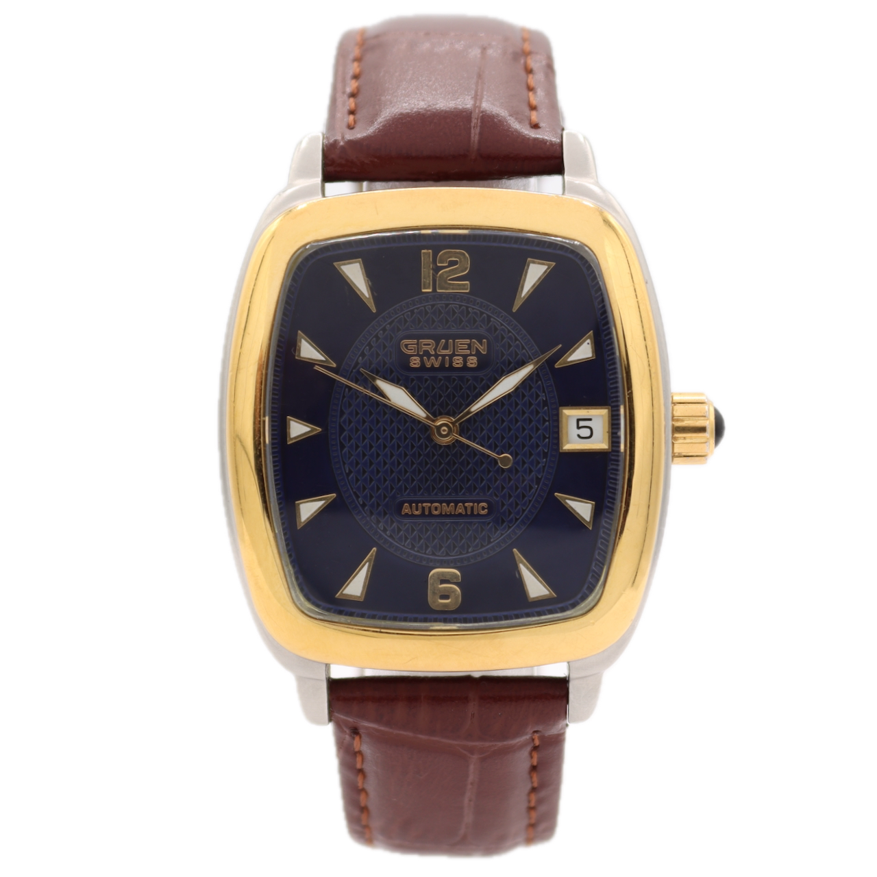 34mm Gruen Royal Blue Dial Men's Automatic Wristwatch ETA 2824 Swiss Two Tone