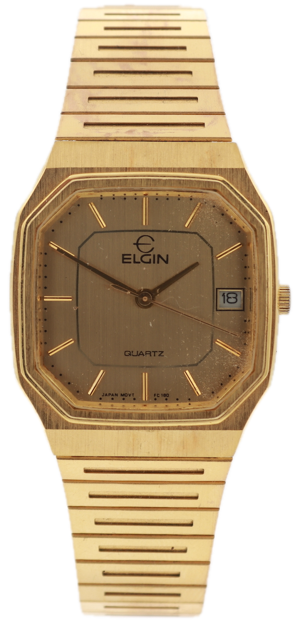 Vintage Elgin FC 180 Octagonal Date Ladies Quartz Wristwatch Japan Gold Tone