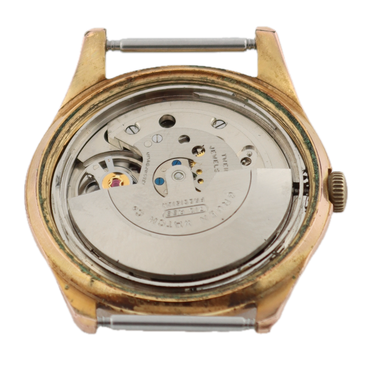 Vintage Gruen Silver Precision 25 Jewel Men's Automatic Wristwatch Gold Tone