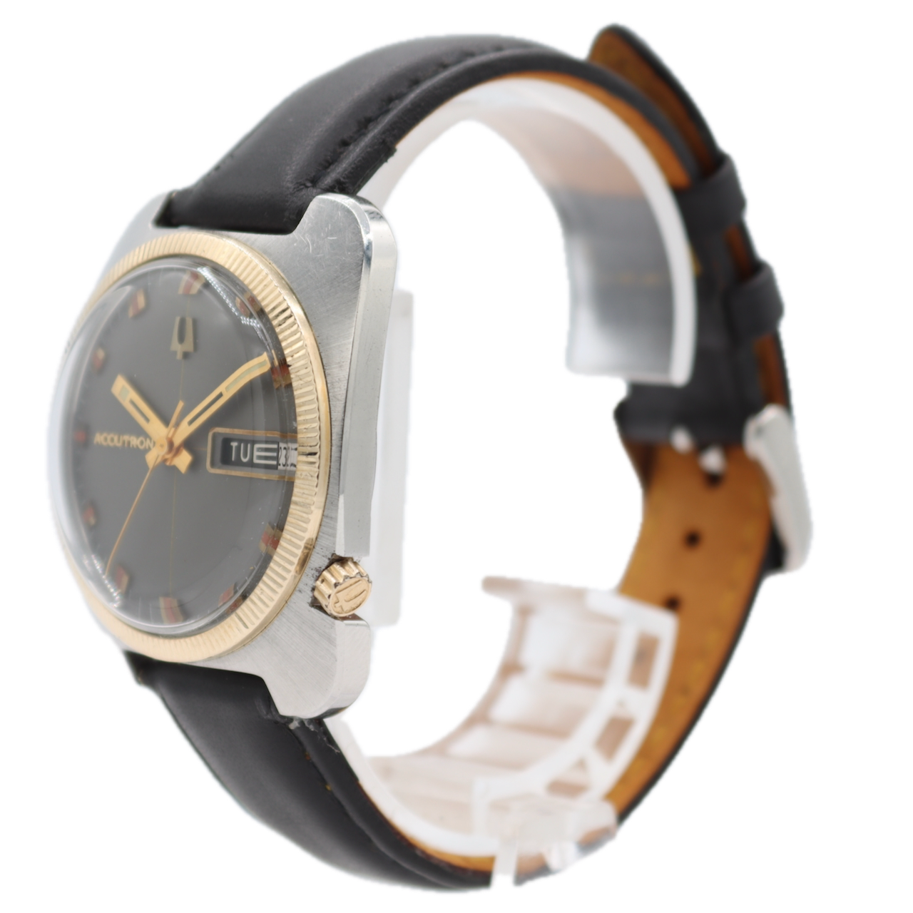 Vintage 1971 Accutron Day Date Men's Tuning Fork Wristwatch USA Steel & 10k GF