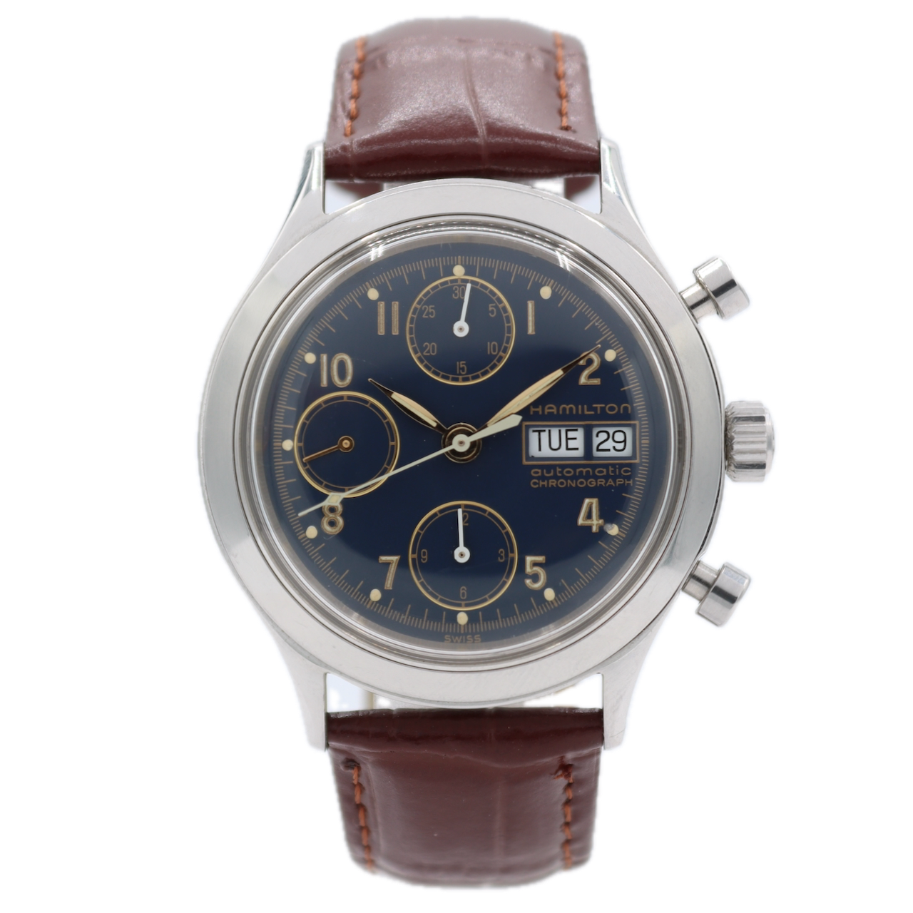 Hamilton 9941 Day Date Blue Men's Chronograph Wristwatch Steel Blue Serviced