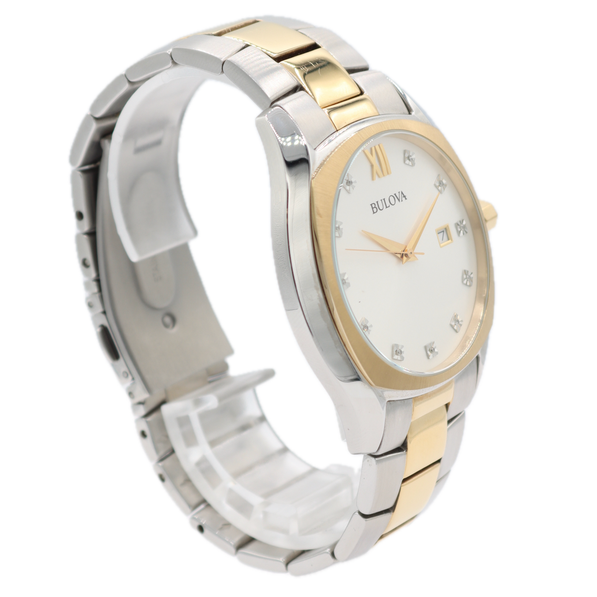 Vintage 42mm Bulova 98D125 Diamond Date Men's Quartz Wristwatch Two Tone