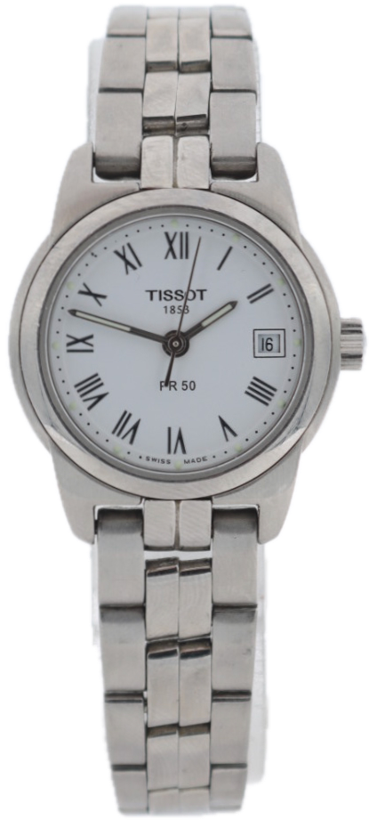 Vintage Tissot PR50 Date White Dial Ladies Quartz Wristwatch Swiss Steel
