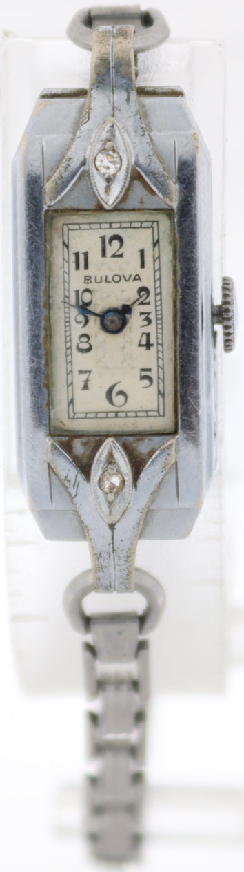 Vintage 1930 Bulova Diamond Cocktail Ladies Mechanical Wristwatch 4 AT Swiss